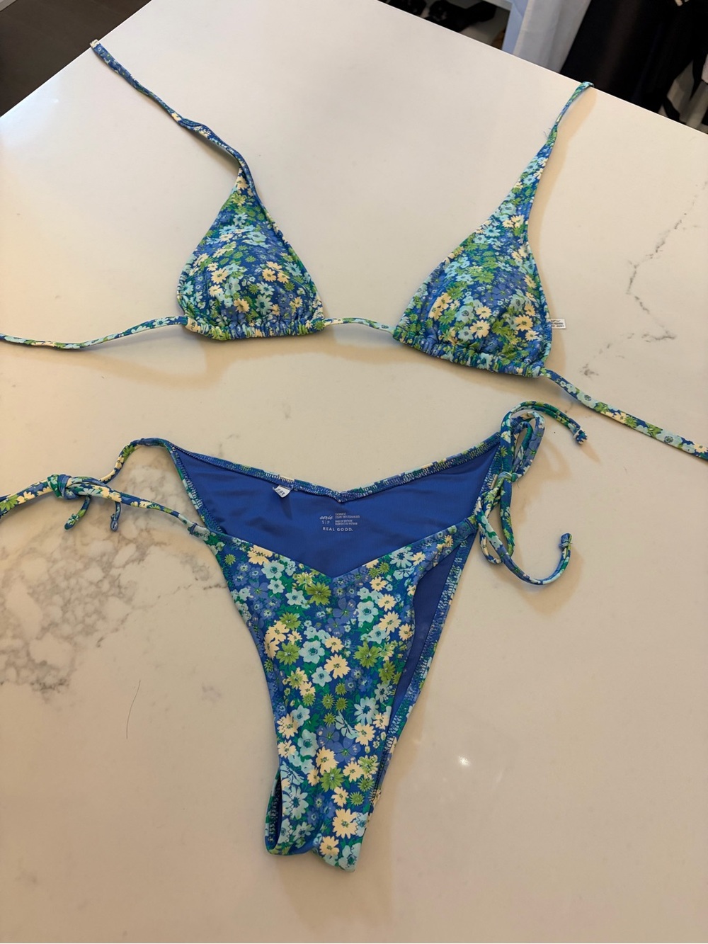 aerie Blue Floral Triangle String Bikini